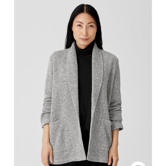 Eileen Fisher Jackets & Blazers - Eileen Fisher Size M Grey Heather Organic Cotton Terry Shawl Collar Jacket